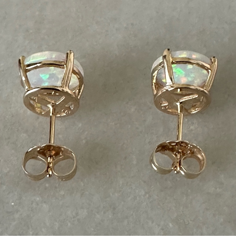 14k Solid Gold Opal Cabochon Post Earrings - Picture 8 of 16